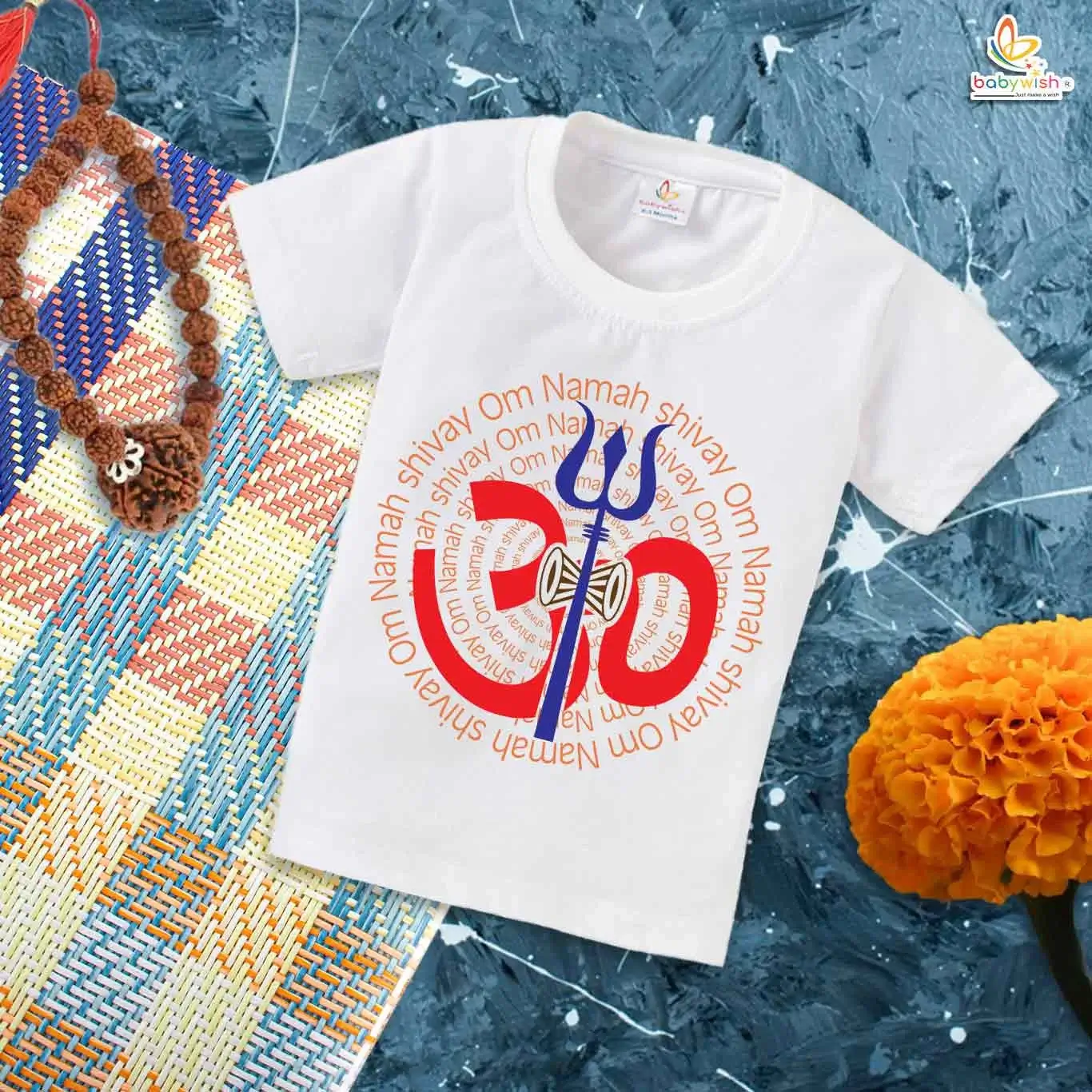 Baby wearing "Om Namah Shivay" T-shirt for Mahashivratri