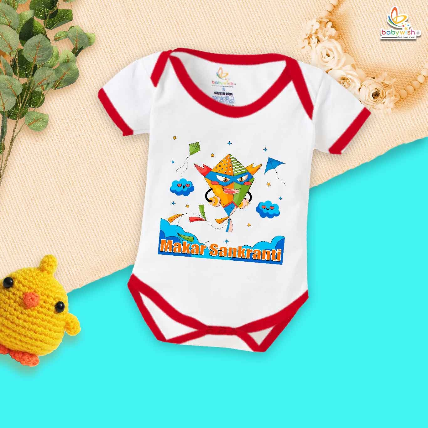 My First Makar Sankranti Baby Romper – Super Kite Print Bodysuit for Newborns & Infants | Festive Sankranti Outfit for Boys & Girls – Babywish