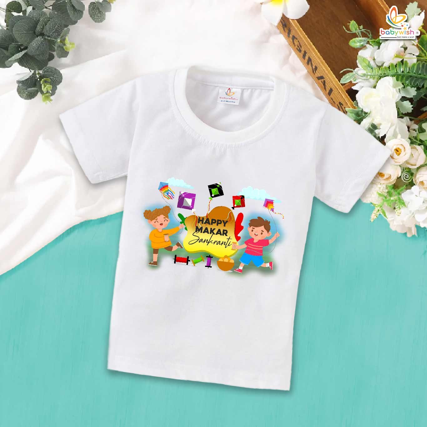 My First Makar Sankranti T-Shirt – "Makar Sankranti Kite Laddu Print" Baby T-Shirt for Boys & Girls | Soft Baby Outfit for Newborn & Infant – Babywish