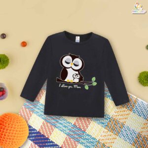 Cute Owl Print Baby T-Shirt I Love You Mom Kids Long Sleeve Soft Cotton Baby Tee Adorable Animal Graphic Toddler Outfit Gift for Mom Babywear Babywish Black 6-12 Months Brand Babywish
