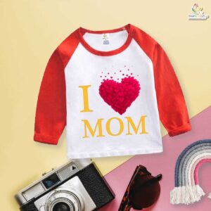 I Love Mom Baby T-Shirt Cute Heart Print Mother’s Day Outfit Soft Cotton Raglan Sleeve Baby Gift for Boys Girls Babywish red-white 6-12 months Babywish