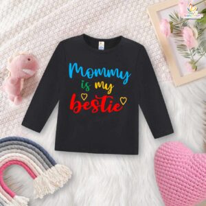 Mommy Is My Bestie Kids T-Shirt Cute Baby Girl Long Sleeve Top Soft Cotton Graphic Tee for Toddlers & Kids Gift Outfit Babywish Black Red Black-White Red-White 6-12 Months to 1-12 Years Babywish