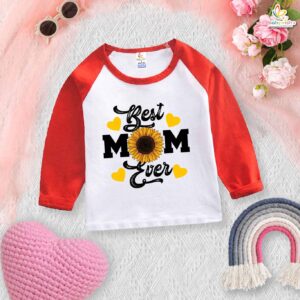 Best Mom Ever Kids T-Shirt Sunflower Print Baby Girl Long Sleeve Raglan Top Cute Cotton Toddler Outfit Gift Babywish Black Red Black-White Red-White 6-12 Months to 1-12 Years Babywish