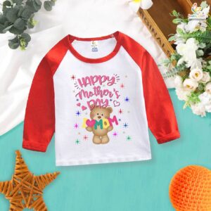 Happy Mother’s Day Baby T-Shirt Cute Teddy Bear I Love Mom Print Full Sleeve Cotton Outfit for Boys Girls Gift Black, Red, Black-White, Red-White Age (6-12 Months / 1-12 Years) Babywish