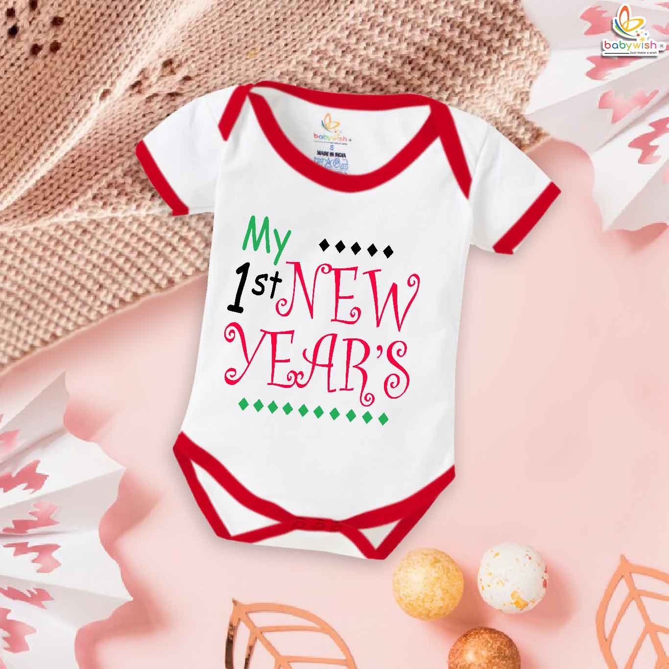 My First New Year Baby Romper Outfit | Unisex Bodysuit Clothes for Baby Boys & Girls Half Sleeve Onesie | Cute Baby New Year Celebration Dress – Babywish