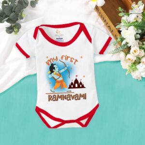 My First Ramnavami Baby Onesie – Cute Hindu Festival Outfit for Baby Boy & Girl, Soft Cotton Baby Bodysuit for Ram Navami Celebration, Newborn Festival Wear ( 0-12 Months) Babywish