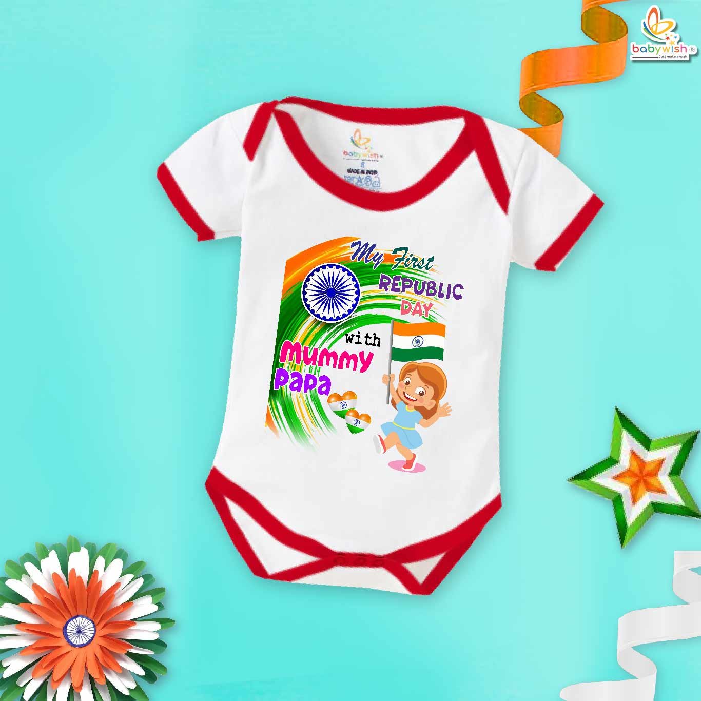 Republic Day romper for babies by Babywish with soft cotton tricolor design