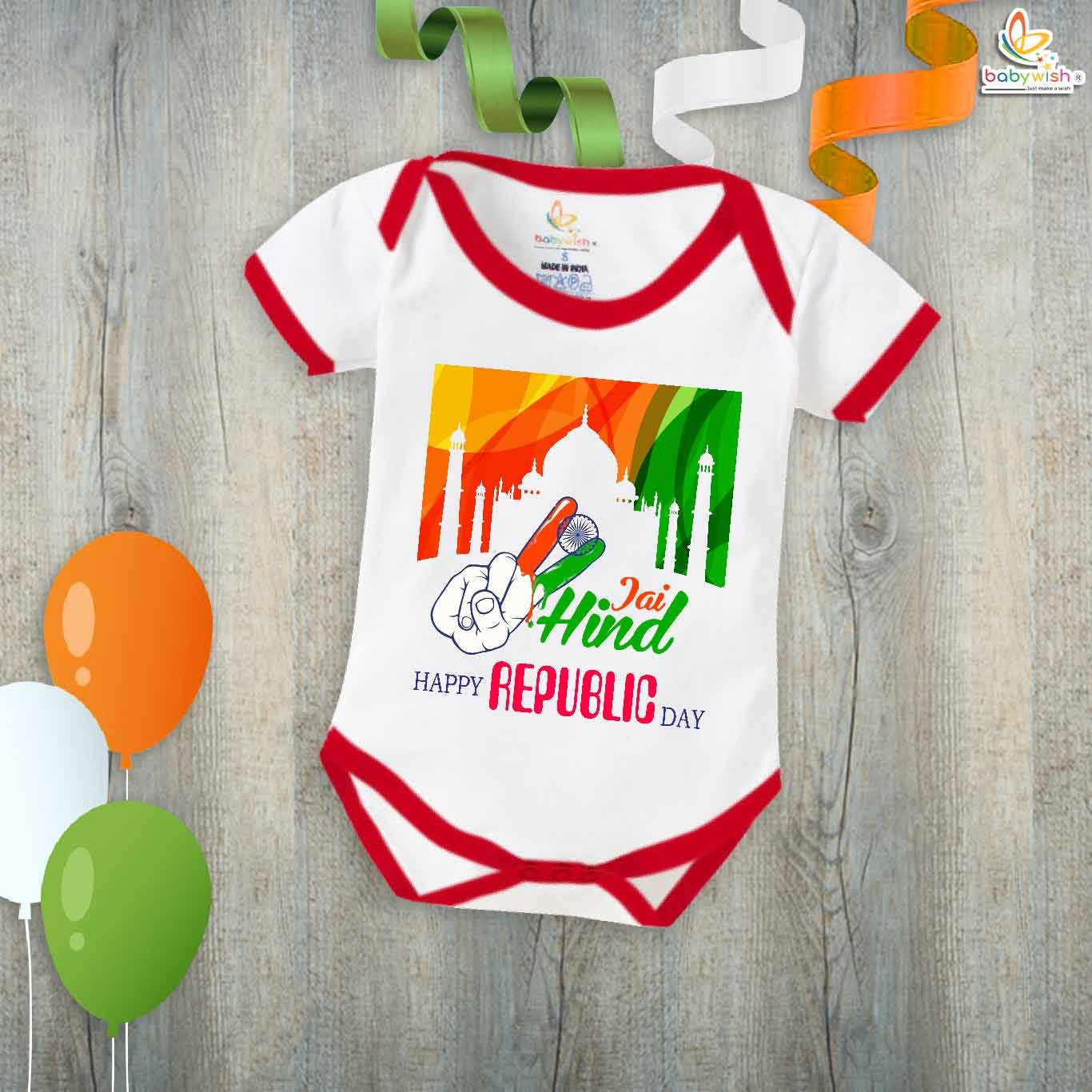 My First Republic Day Romper | Jai Hind Baby Bodysuit with Taj Mahal Print | Newborn Republic Day Outfit for Boys & Girls – Babywish