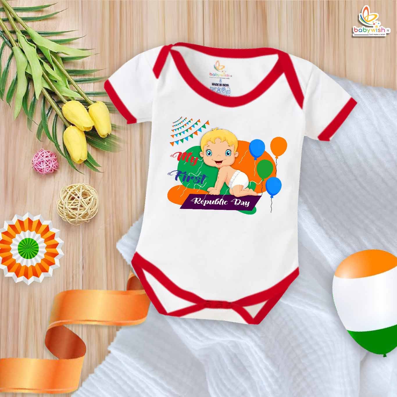 Republic Day romper for babies by Babywish with tricolor baby design
