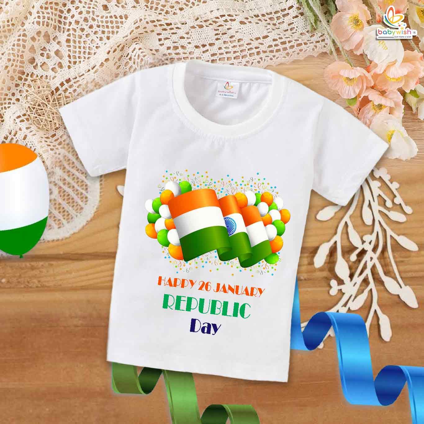 Republic Day Baby T Shirt by Babywish with tricolor flag print