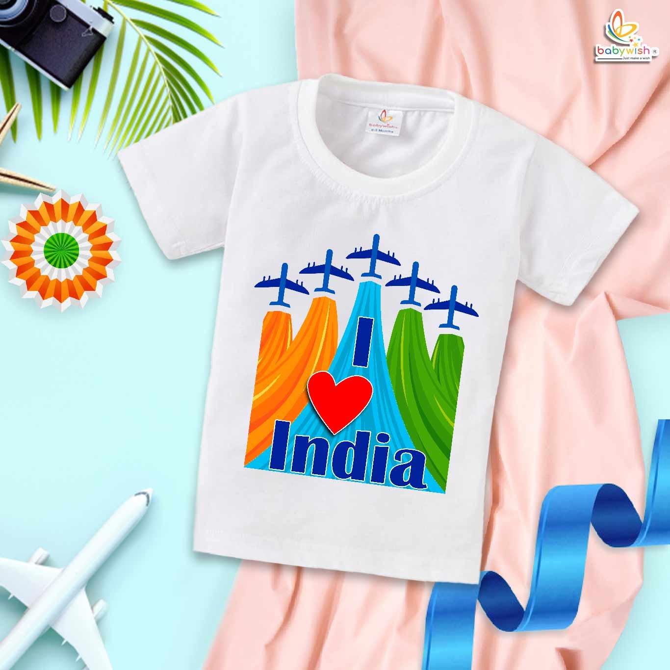 Republic Day Baby T Shirt by Babywish with tricolor aeroplane print