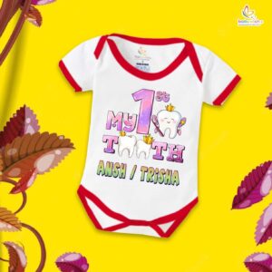 My 1st Tooth Baby Romper White Cotton Personalized Onesie with Name Print