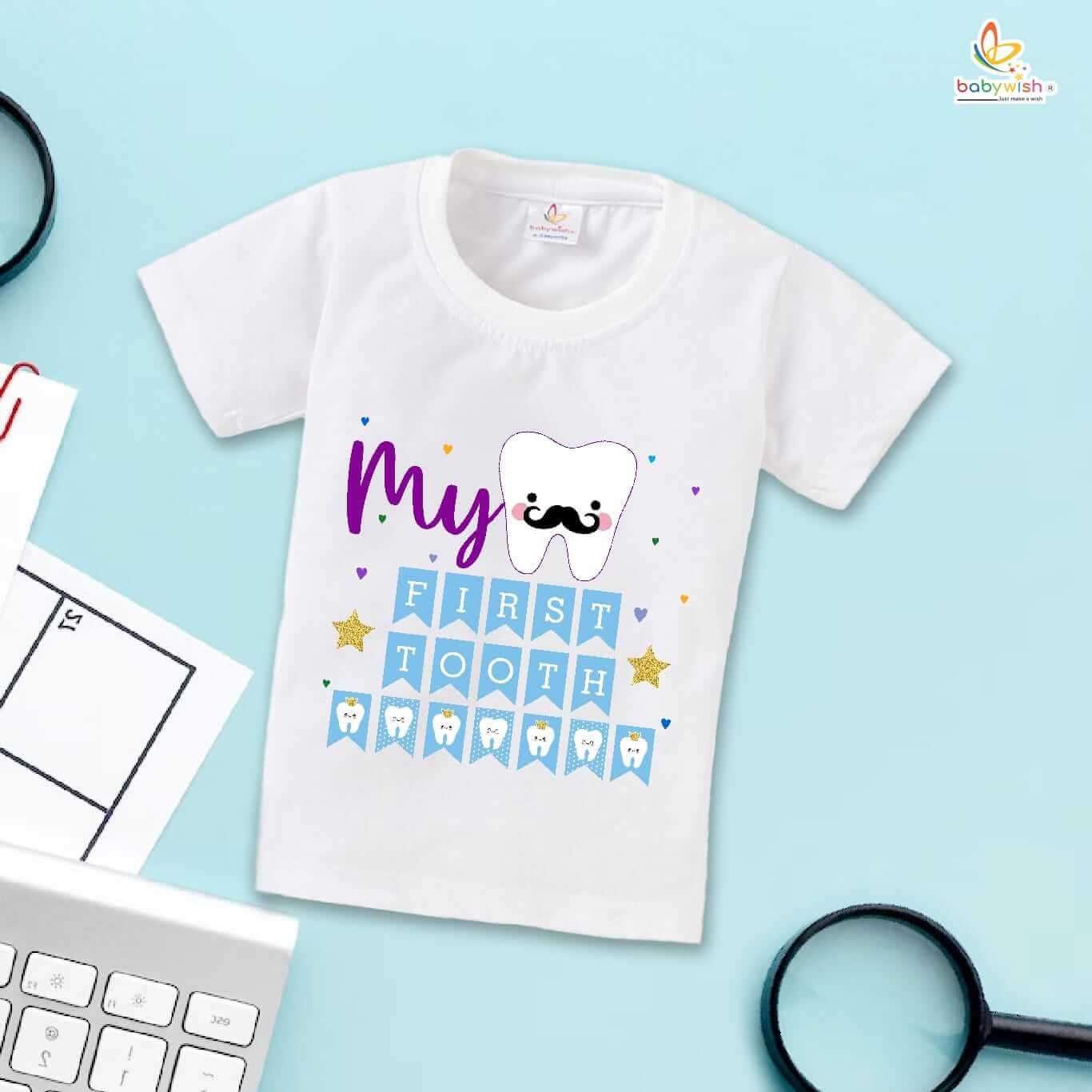 My First Tooth Baby T-Shirt – Cute First Tooth Milestone T-Shirt for Newborn & Infant | Soft Baby Outfit – Babywish