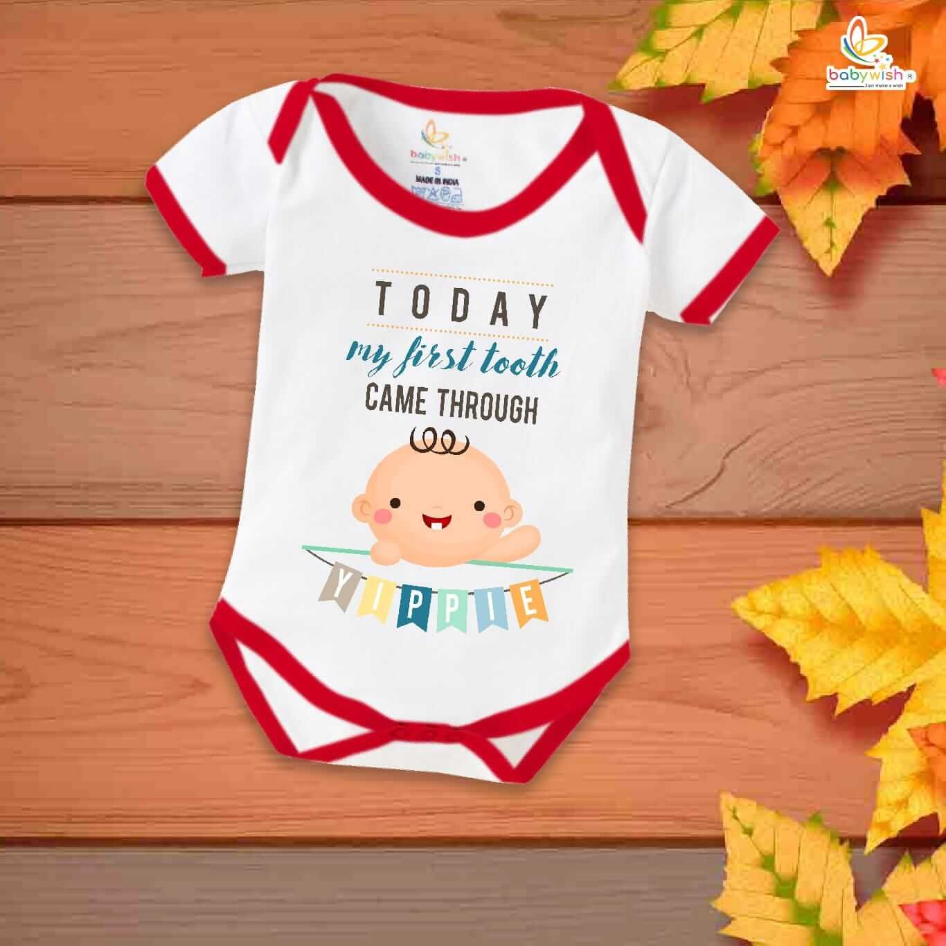 My First Tooth Romper for Baby Boy | "Today My First Tooth Came Through" Bodysuit – Babywish
