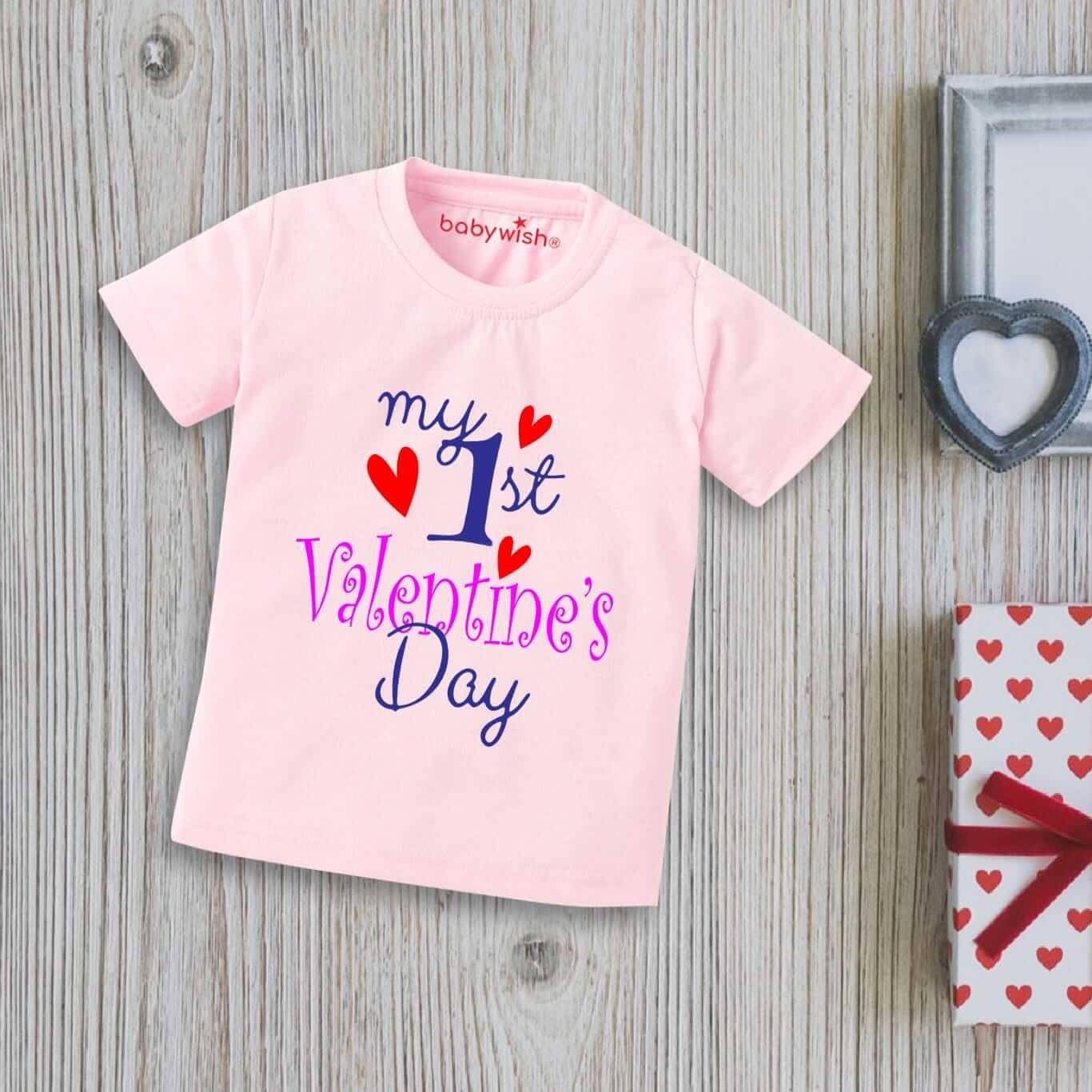 Valentine’s Day T-shirt for Kids | Unisex Valentine Topwear Outfit | Printed Half Sleeve T-shirt Dress for Boys & Girls “My First Valentine Day with Family” | Cute Gift for Kids