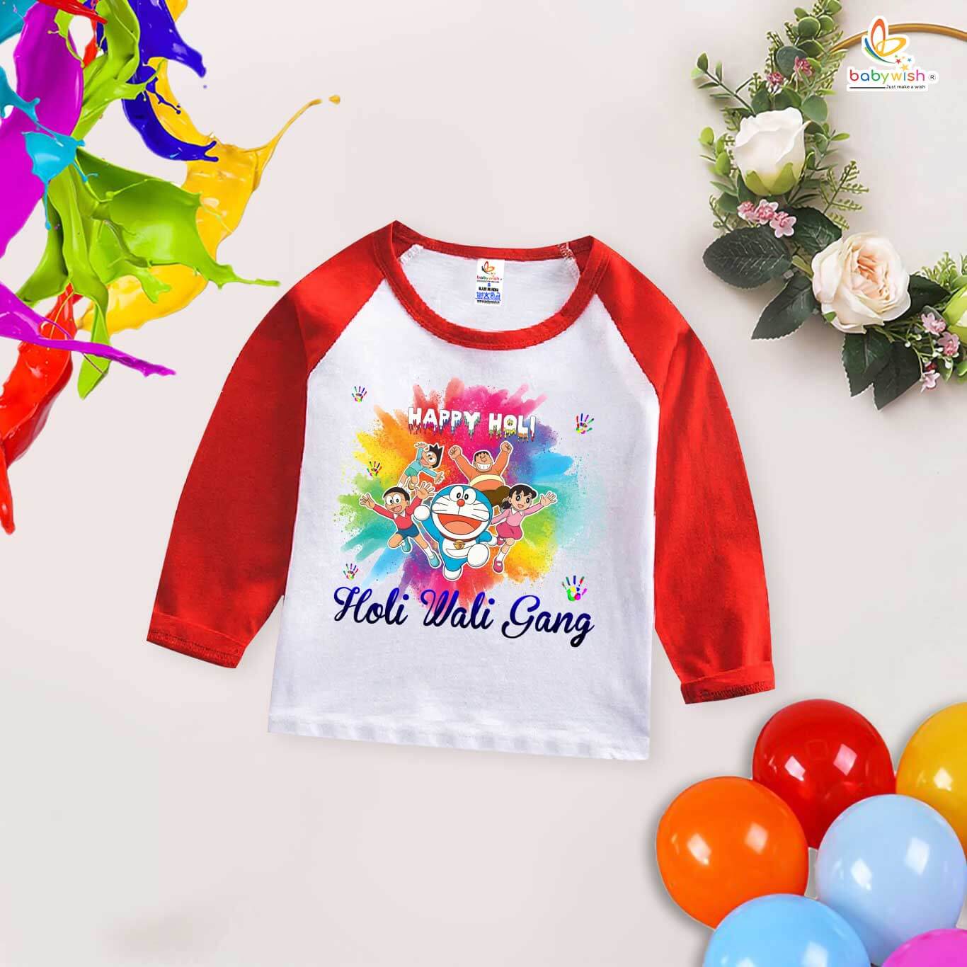 My First Holi Full Sleeve T-shirt – Happy Holi Cartoon Print Baby Outfit for Boys & Girls – Babywish