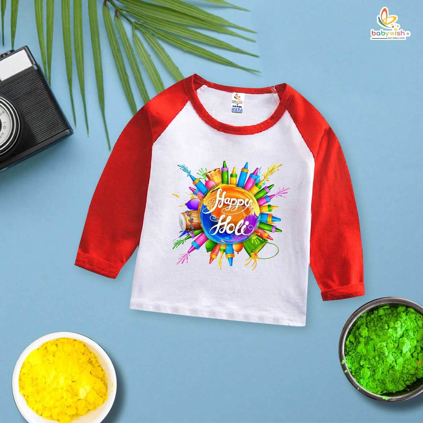 My First Holi Full Sleeve T-shirt – Watergun Printed "My First Holi" Baby Outfit – Babywish