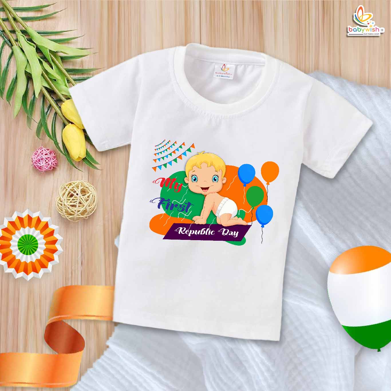 Babywish Republic Day T-shirt My First Republic Day T-shirt My First Republic Day Baby & Balloon Print