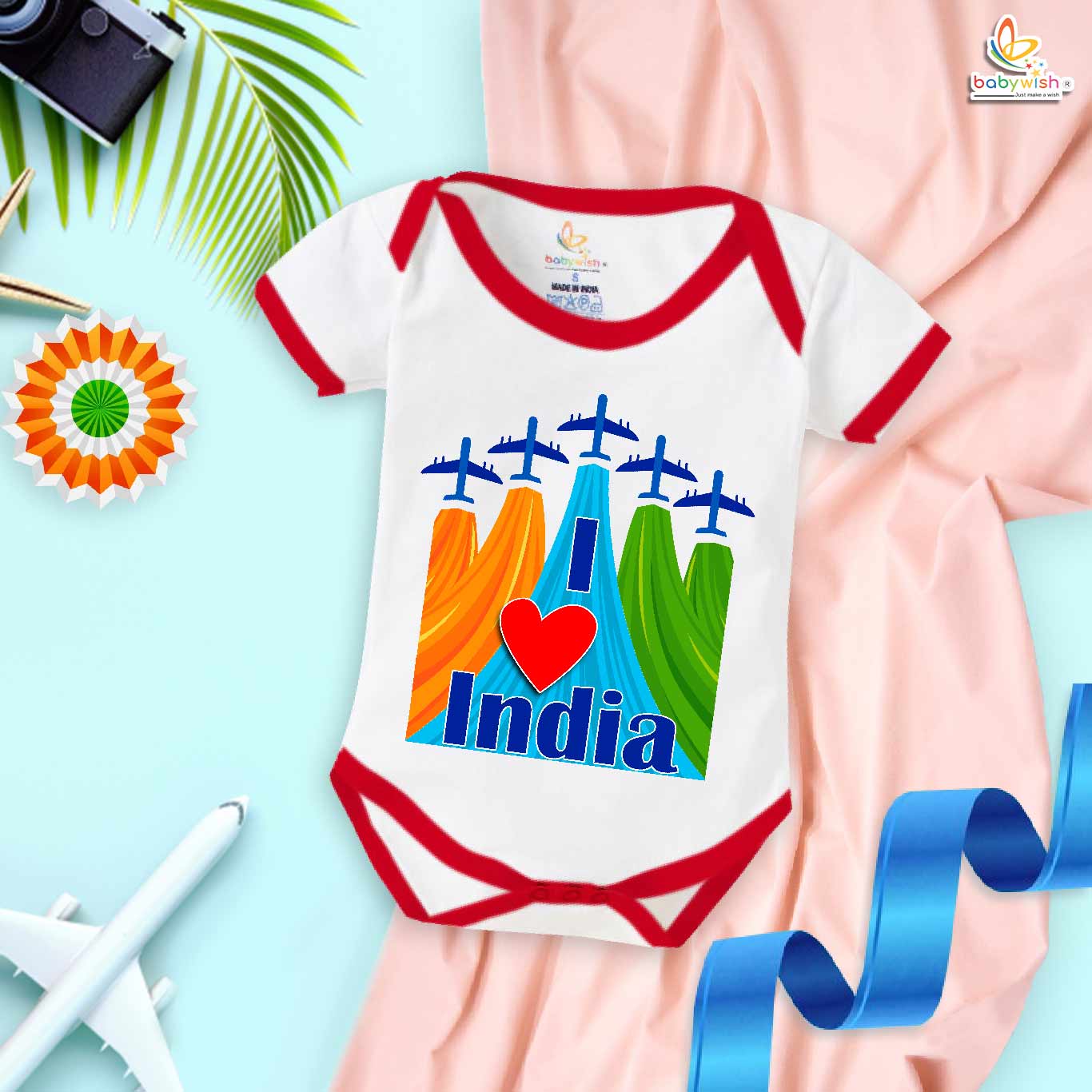 Babywish Republic Day Romper Clothes My First Republic Day Bodysuits I Love INDIA Aeroplan Print