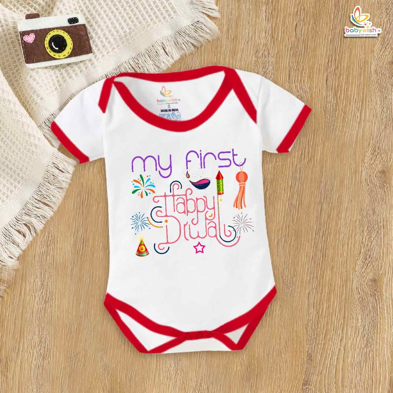 Babywish Baby Diwali Romper Bodysuit My First Diwali My First Happy Diwali Celebrations