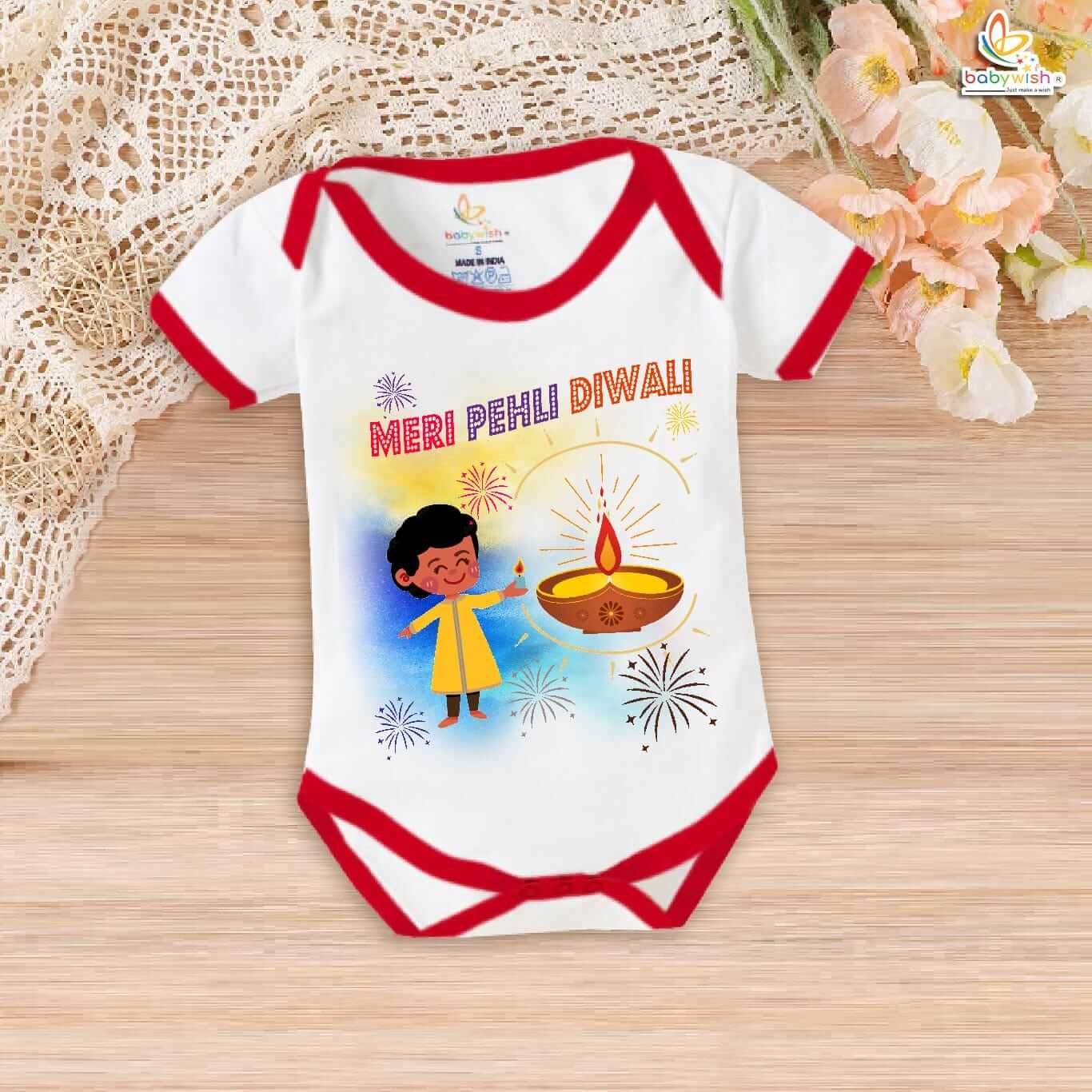 Babywish Baby Diwali Romper Bodysuit My First Diwali Meri Pehli Diwali