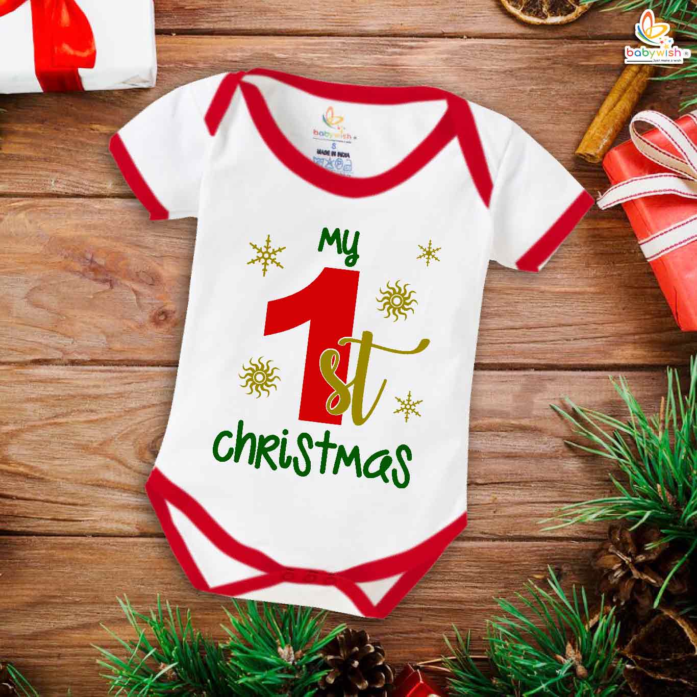 Babywish Christmas Romper Clothes My First Merry Christmas Bodysuits First Christmas Floral Theme
