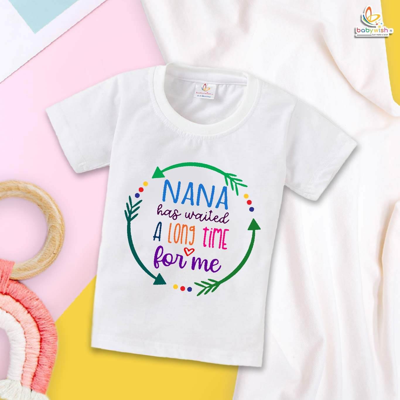 Nana Has Waited a Long Time for Me – Emotional Naanu & Naani Baby T-shirt | Newborn Announcement Outfit for Grandfather | Babywish