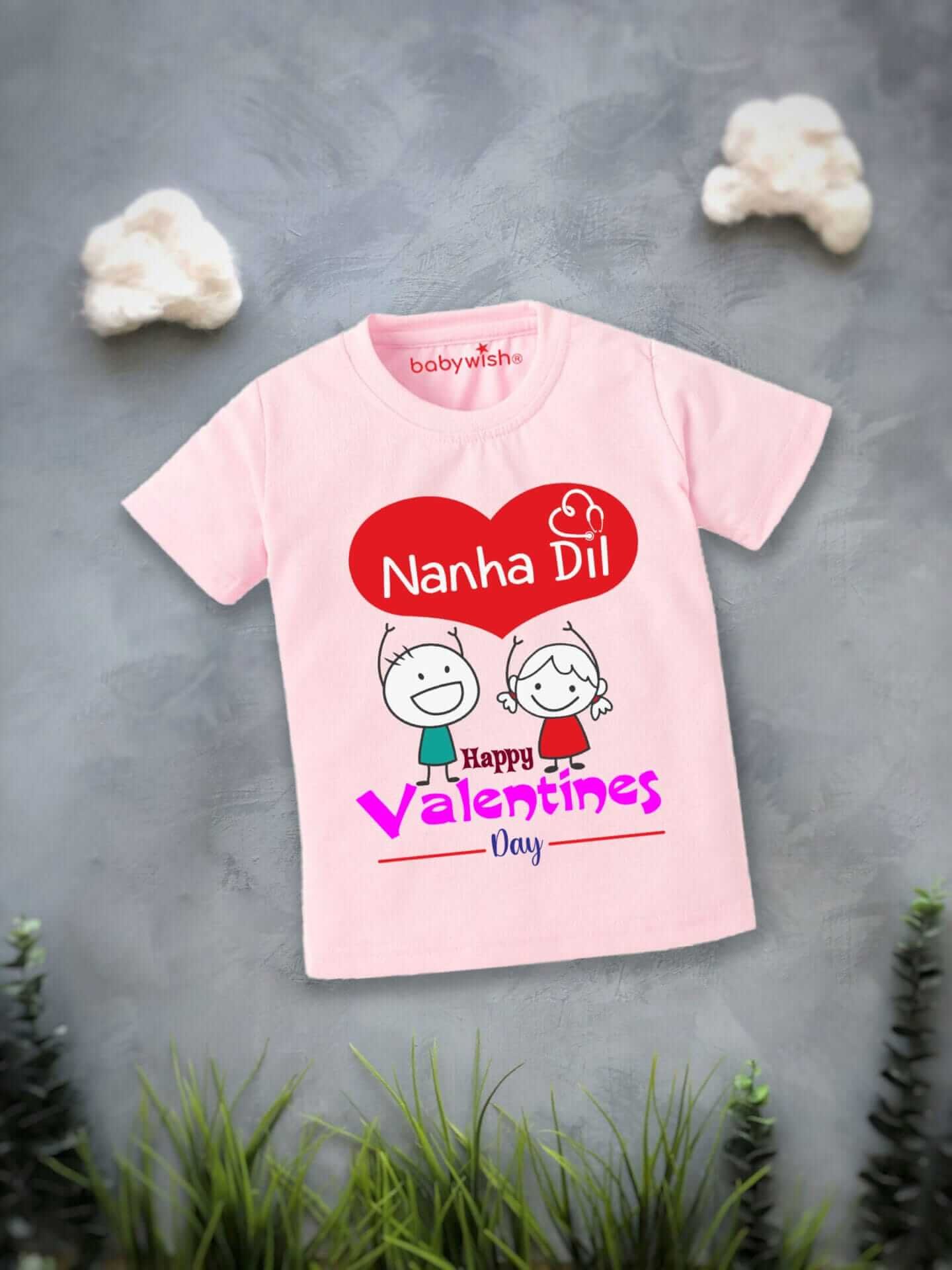 Valentine’s Day T-shirt for Kids | Unisex Valentine Topwear Outfit | Printed Half Sleeve T-shirt Dress for Boys & Girls “Nana's Dil on Valentine” | Cute Gift for Kids