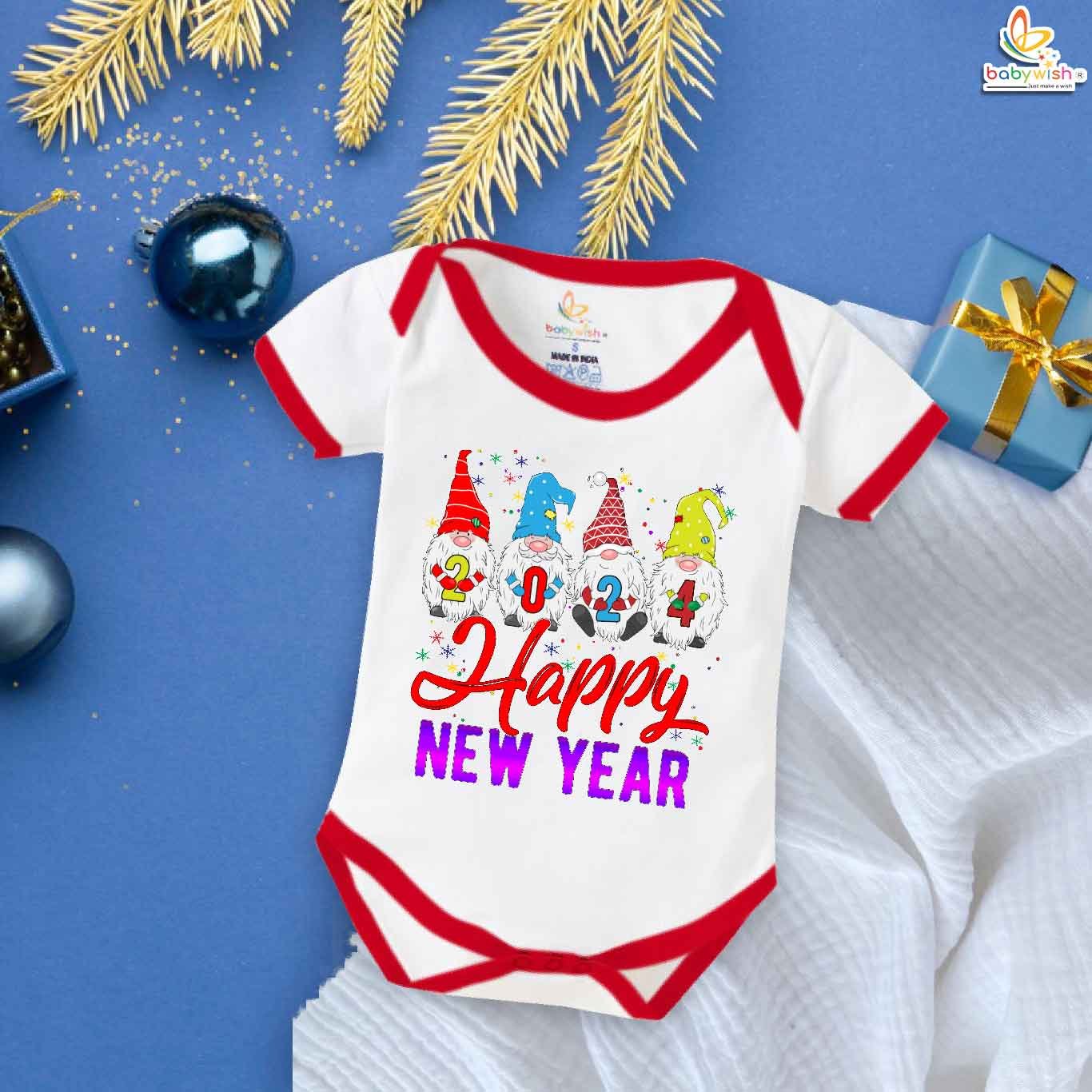 Babywish New Year Romper Clothes for Babies, My First New Year Bodysuits, Santa Wishes Happy New Year Floral Print Newborn Outfit, Cute Holiday Onesies for Boys & Girls