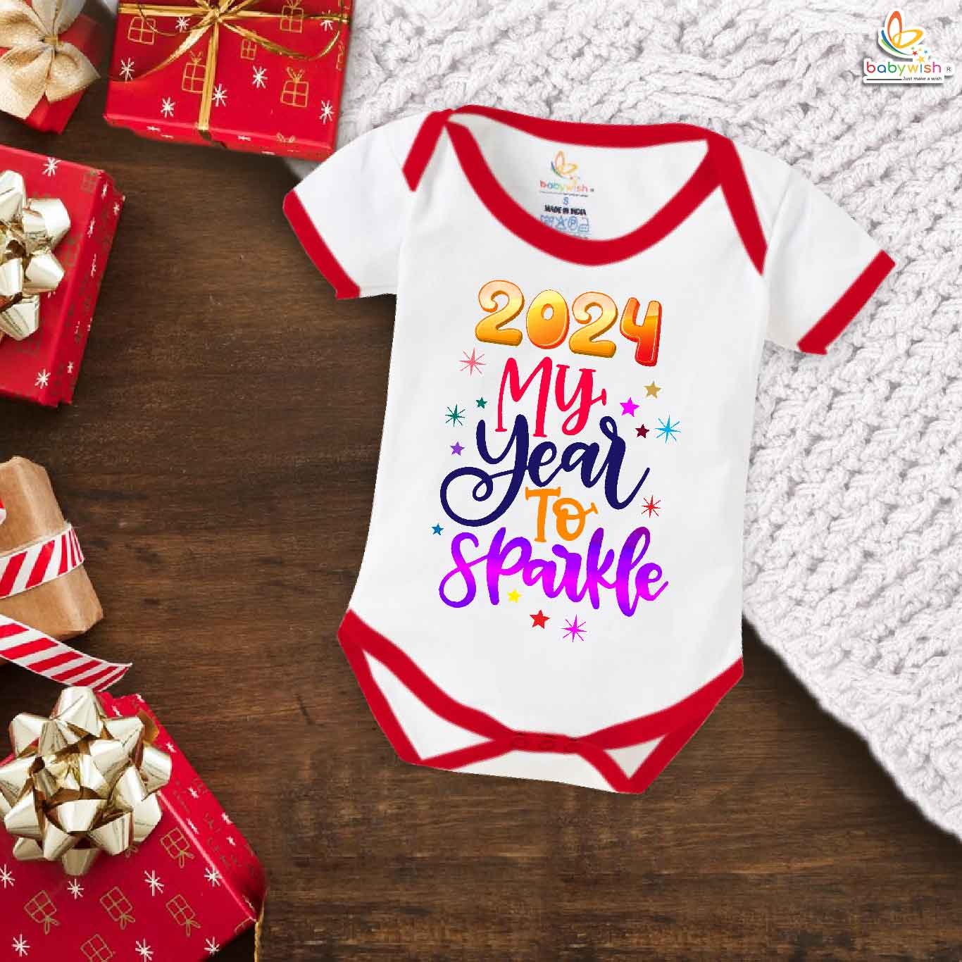 Adorable New Year Romper with “My Year to Sparkle” Print for Baby Boys & Girls – Soft Cotton Unisex Bodysuit, Festive Party Wear, Cozy Nightwear & Gift Idea for Newborn, Infant & Toddler | Babywish