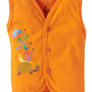 Babywish orange cotton sleeveless baby jabla vest with turtle turtle print for newborn babies