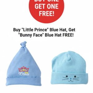 Baby Blue Little Prince Newborn Cap Combo Offer with Free Bunny Face Hat