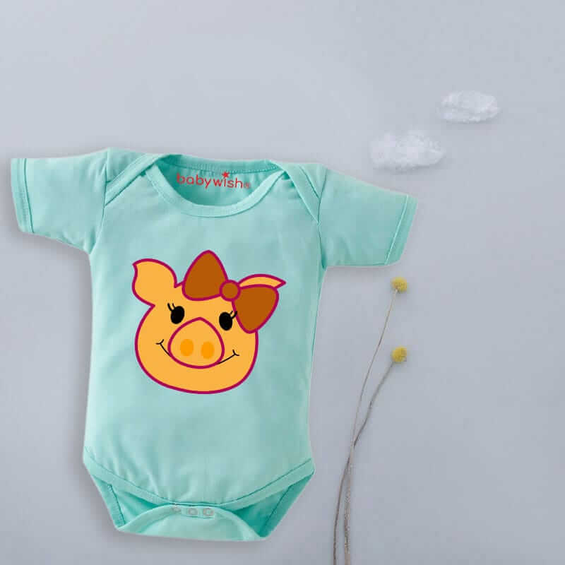 Cute Pig Face Print Baby Girl Cotton Onesie Romper Bodysuit Soft Breathable Half Sleeve Newborn Infant Clothing Snap Button Casual Wear White 0-12 Months | Babywish - Image 2