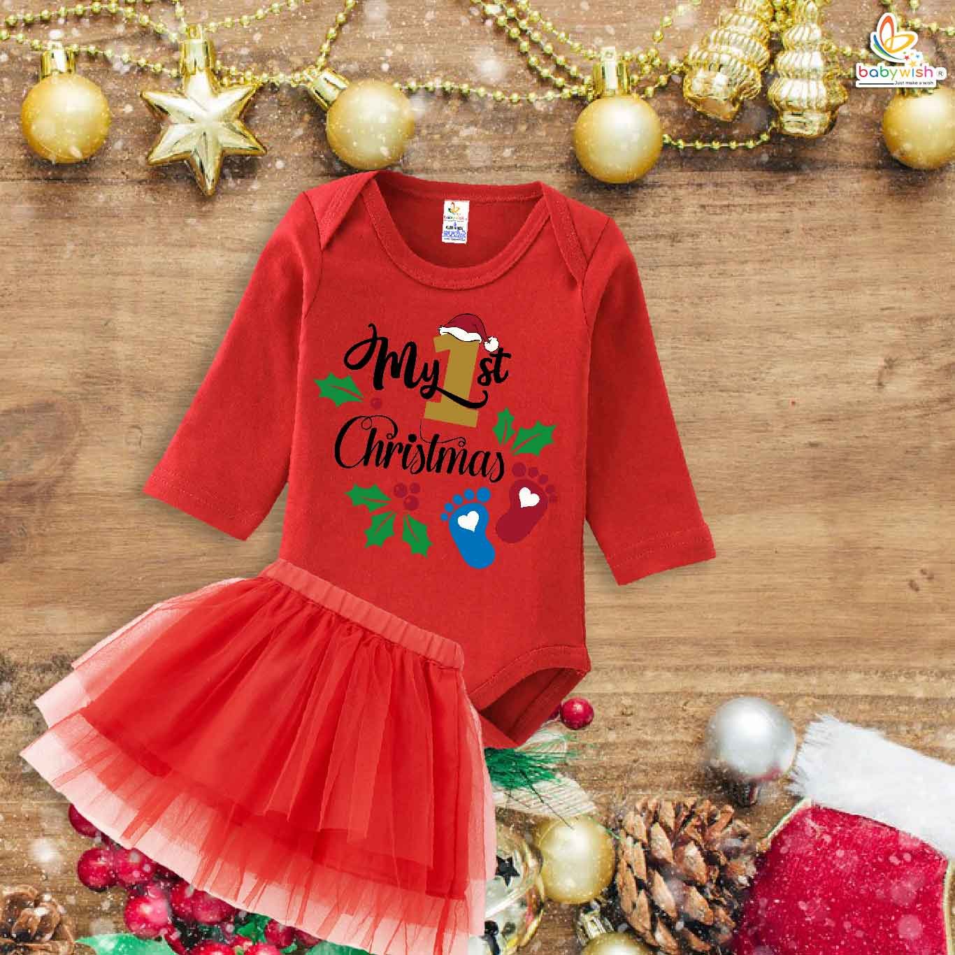 Newborn girls tutu skirt Full Sleeve romper Christmas print onesies bodysuits for baby 0 to 12 months