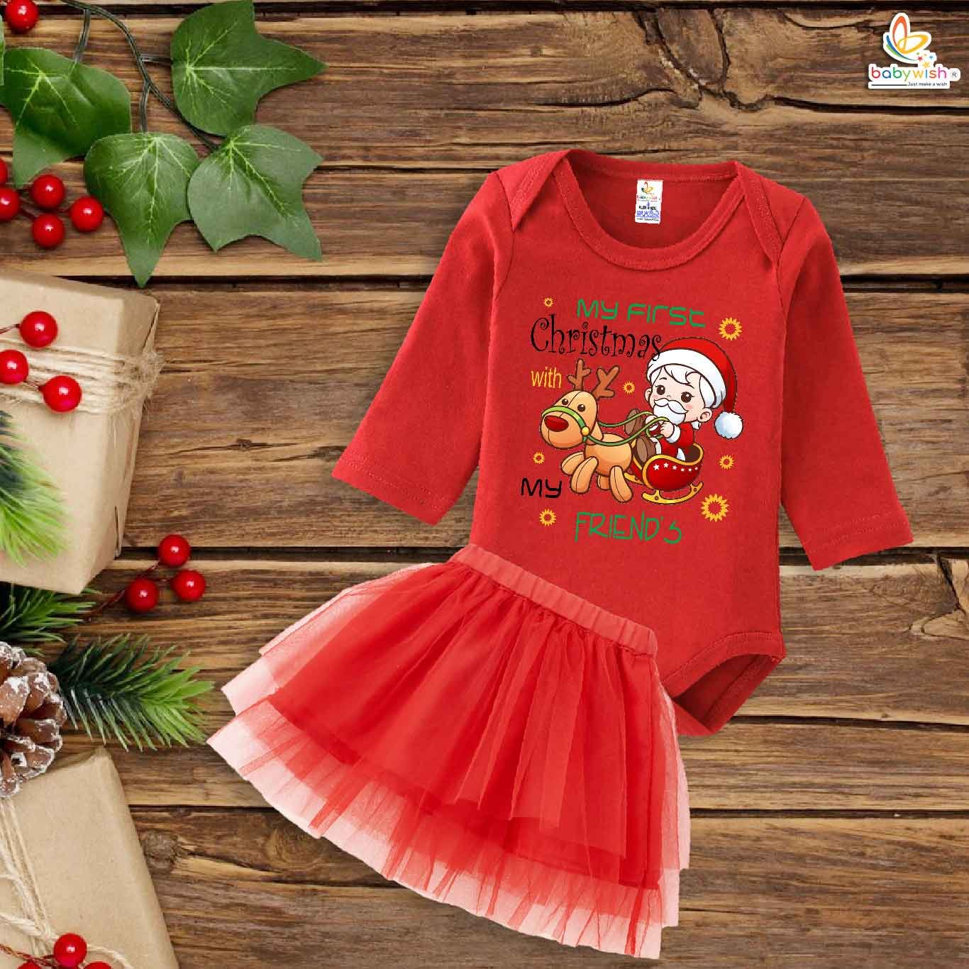 Newborn girls tutu skirt Full Sleeve romper Christmas print onesies bodysuits for baby 0 to 12 months