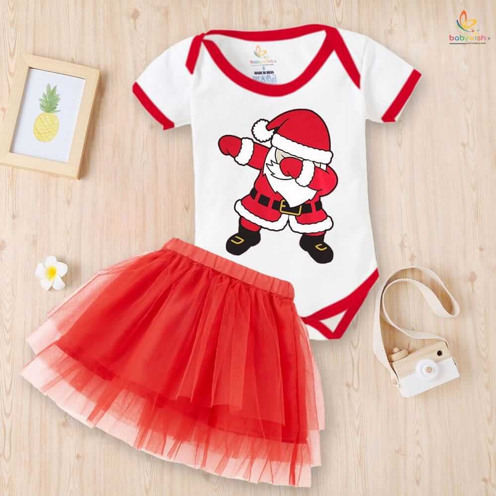 Newborn girls tutu skirt romper Christmas print onesies bodysuits for baby 0 to 12 months