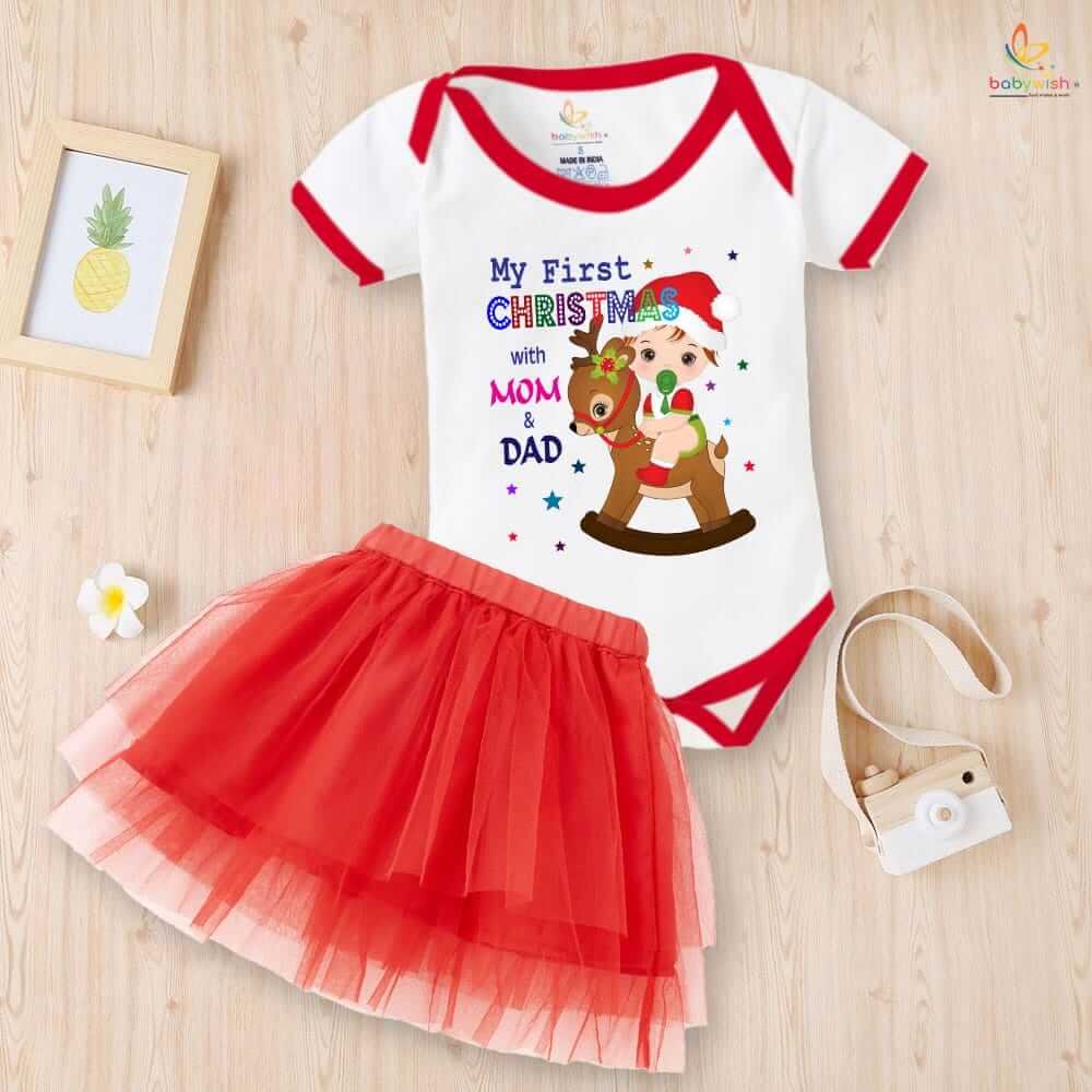 Newborn girls tutu skirt romper Christmas print onesies bodysuits for baby 0 to 12 months