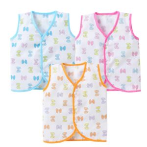 Muslin Baby Jabla Set Soft Cotton Sleeveless Front Open Newborn Vest Pack Cute Bow Print Babywear Babywish