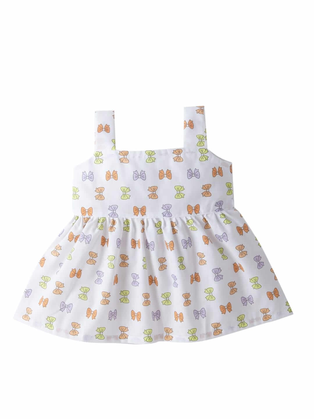 Baby Girl Cotton Frock Newborn Dress – Knee Length Soft Cotton Dress with Bow Strip Print, Comfortable Summer Outfit for Infants, Ideal for Parties and Daily Wear - Image 2