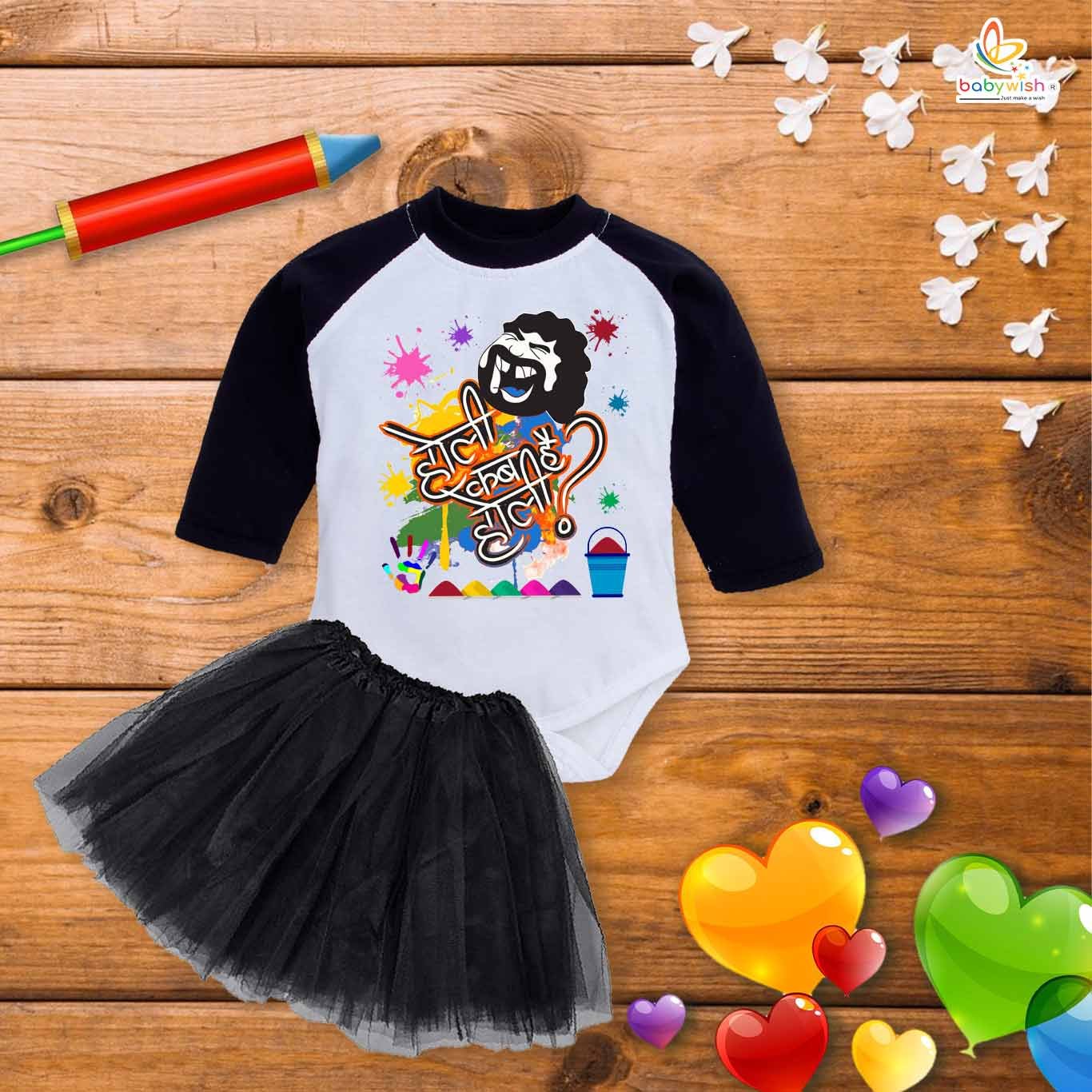 Newborn girls tutu skirt Full Sleeve romper Holi print onesies bodysuits for baby 0 to 12 months