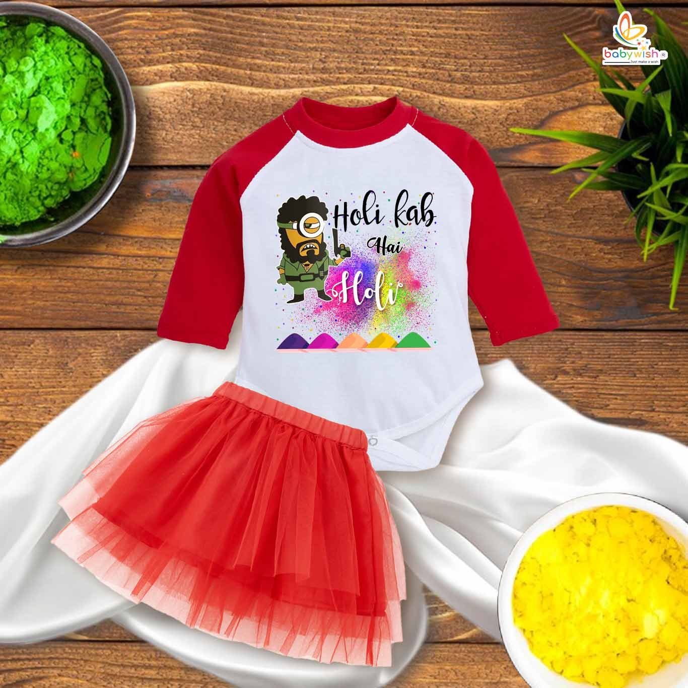 Newborn girls tutu skirt Full Sleeve romper Holi print onesies bodysuits for baby 0 to 12 months