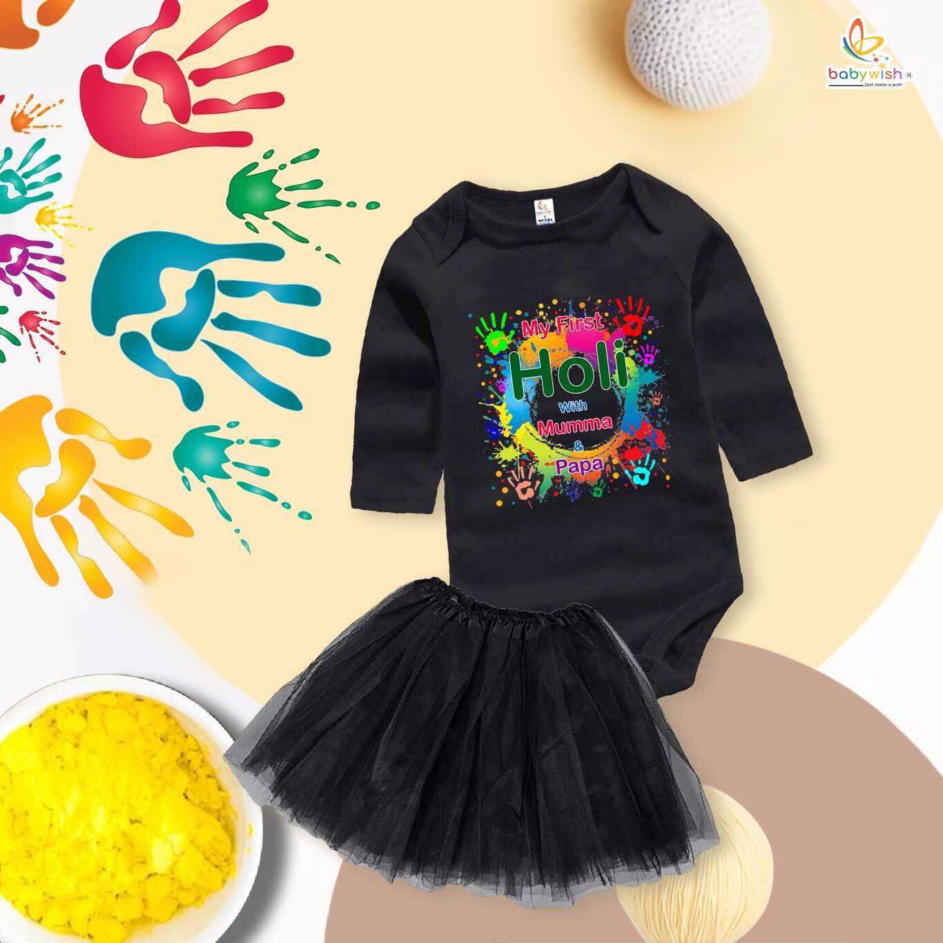 Newborn girls tutu skirt Full Sleeve romper Holi print onesies bodysuits for baby 0 to 12 months