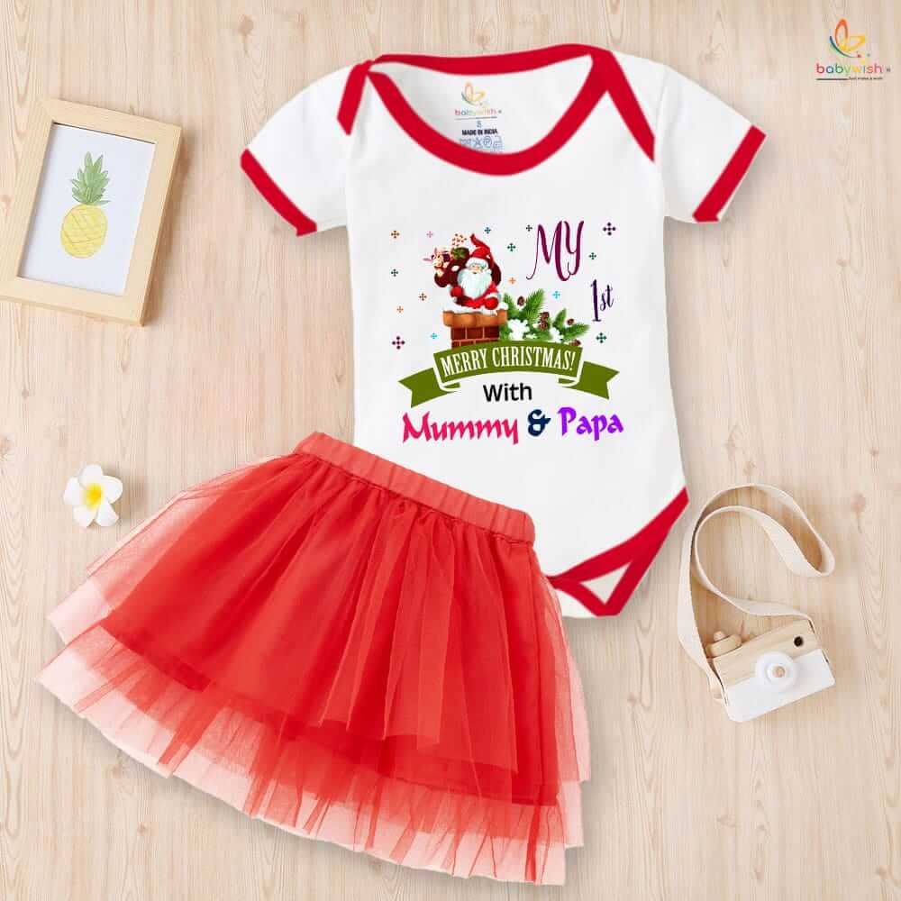 Newborn girls tutu skirt romper Christmas print onesies bodysuits for baby 0 to 12 months