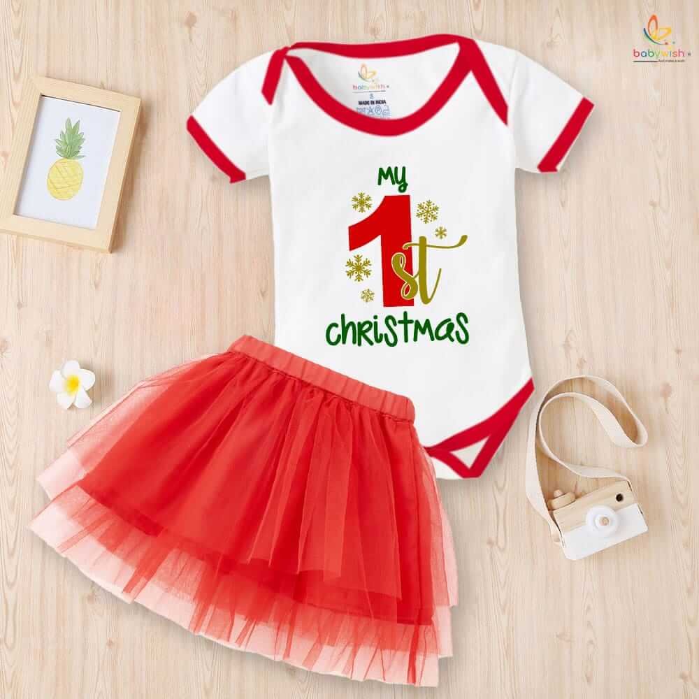 Newborn girls tutu skirt romper Christmas print onesies bodysuits for baby 0 to 12 months