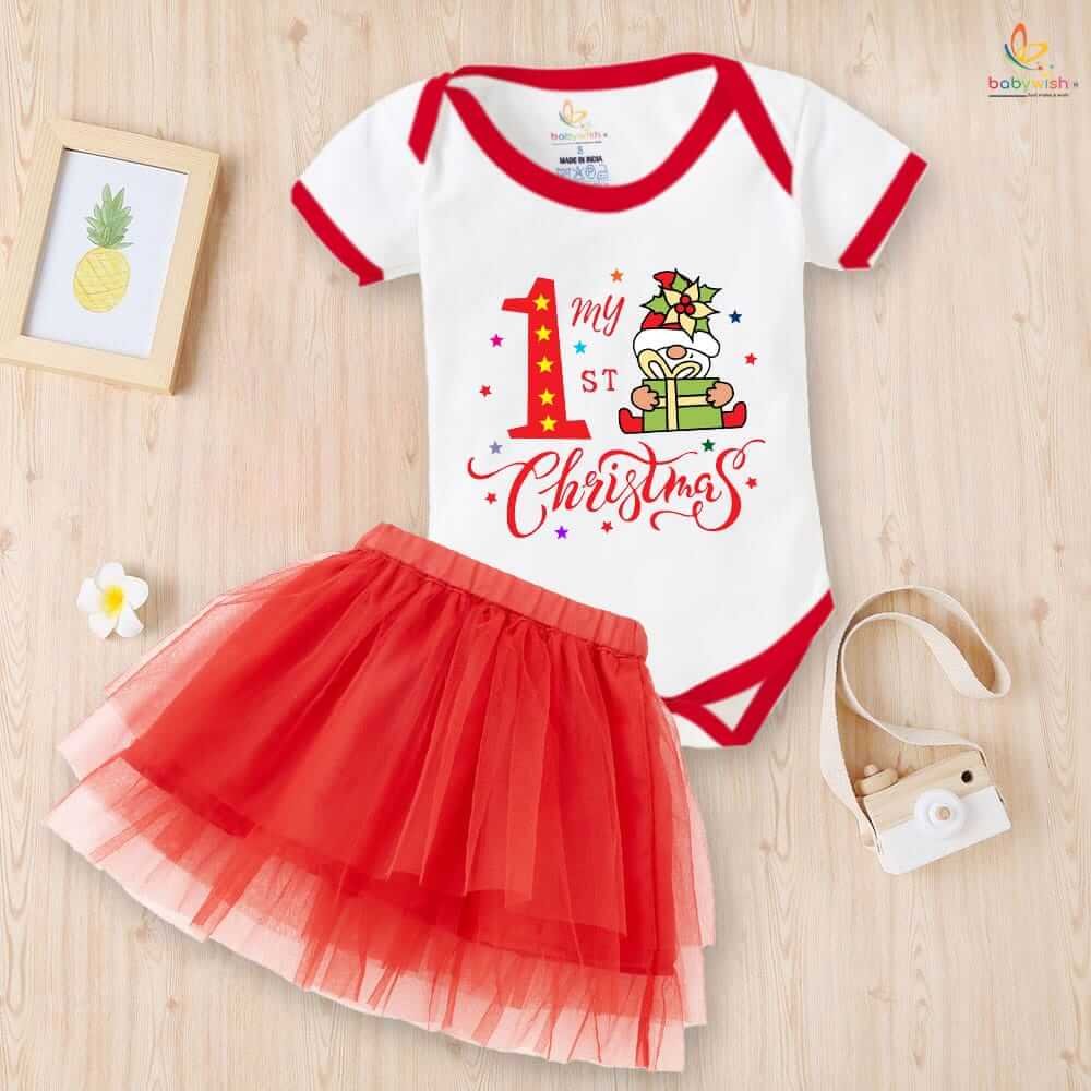 Newborn girls tutu skirt romper Christmas print onesies bodysuits for baby 0 to 12 months