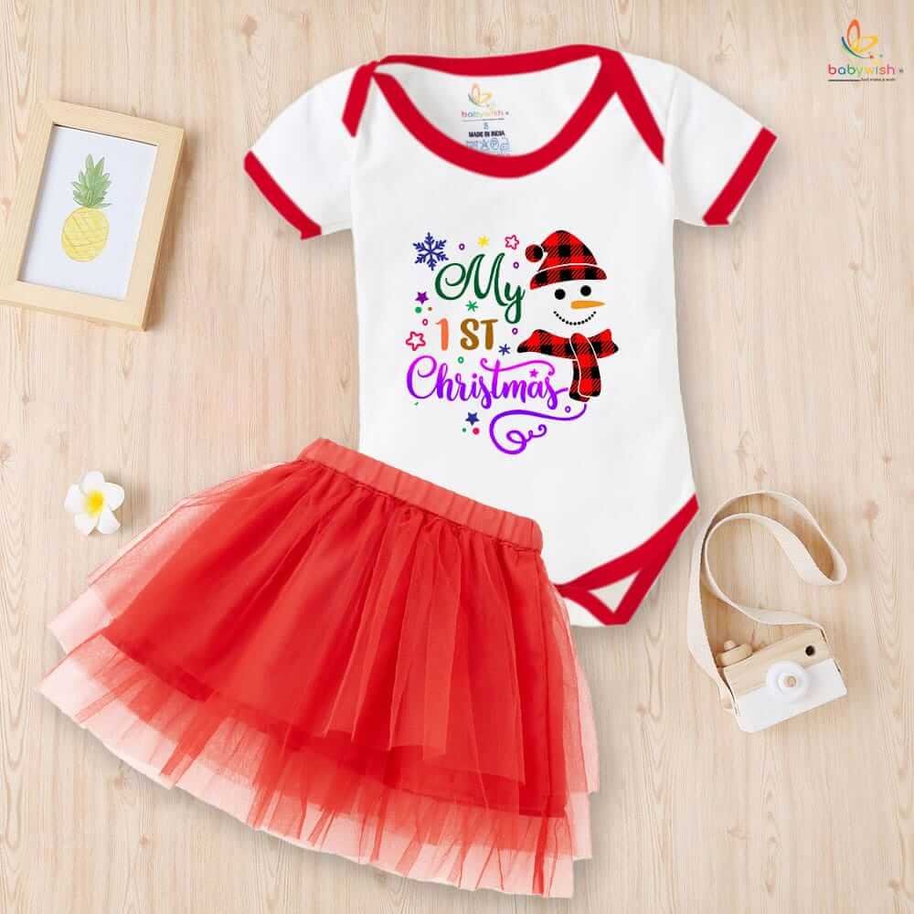 Newborn girls tutu skirt romper Christmas print onesies bodysuits for baby 0 to 12 months