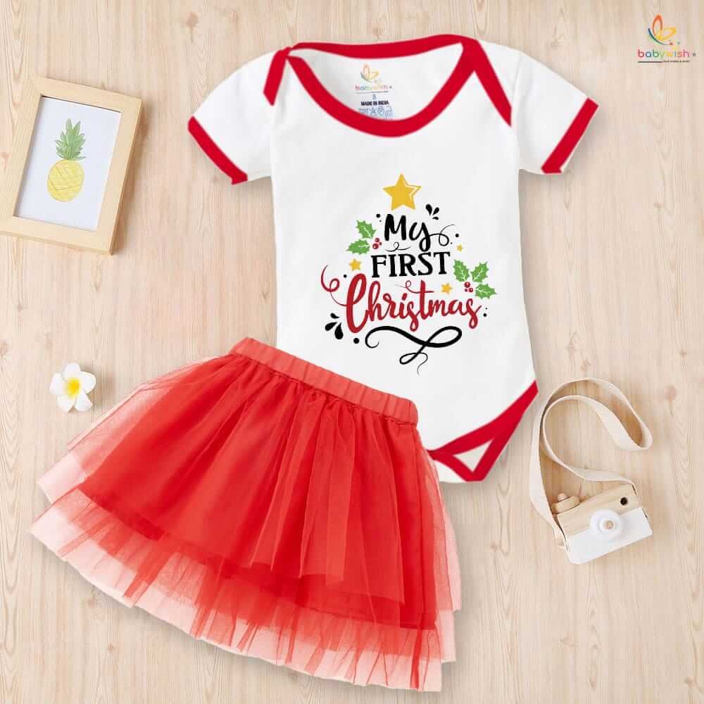 Newborn girls tutu skirt romper Christmas print onesies bodysuits for baby 0 to 12 months