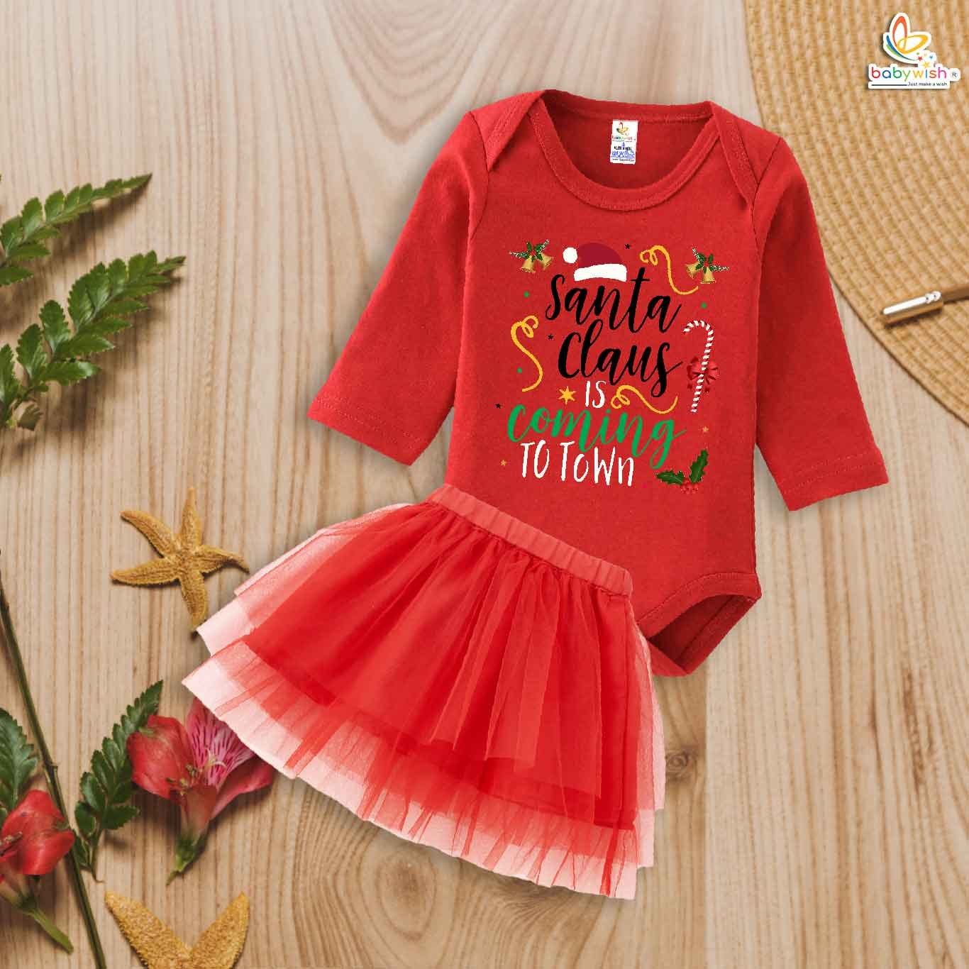 Newborn girls tutu skirt Full Sleeve romper Christmas print onesies bodysuits for baby 0 to 12 months
