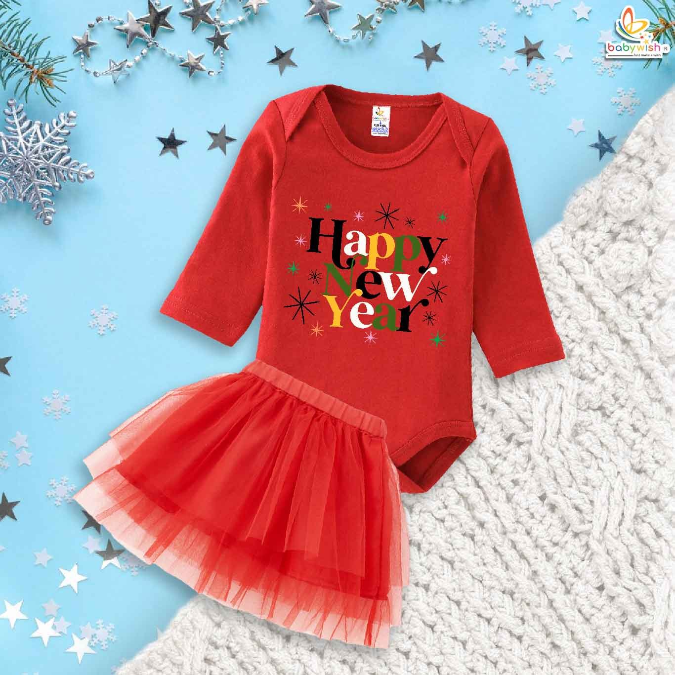 Newborn girls tutu skirt Full Sleeve romper New Year print onesies bodysuits for baby 0 to 12 months