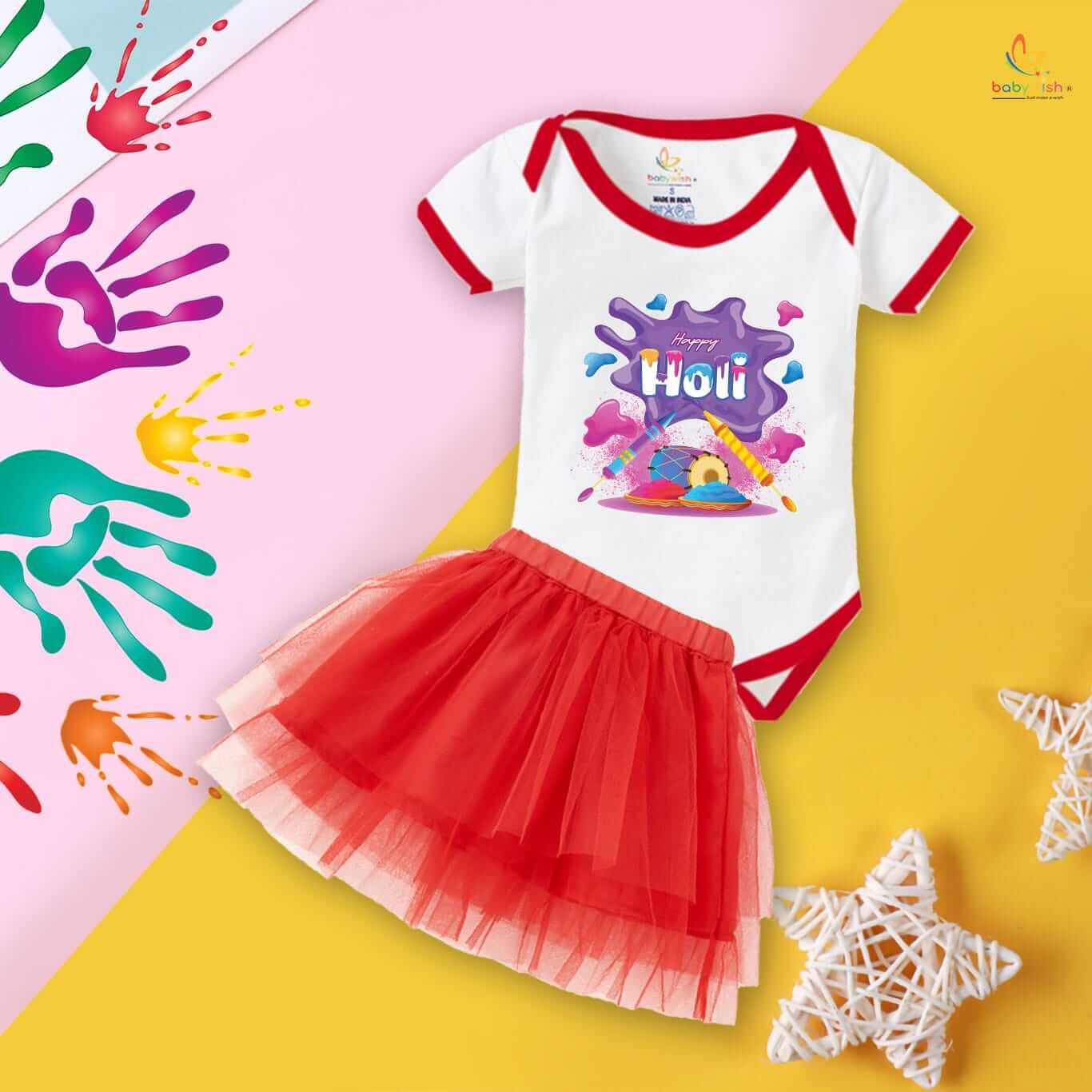 Newborn Girl's Tutu Skirt & Romper Holi Print Onesies bodysuits For baby 0 to 3 Months